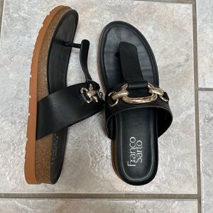 Franco Sarto Black Sandals with Gold Chain Detail